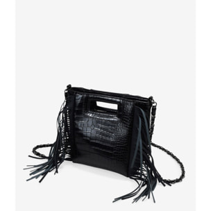 Bolso de mano negro con flecos