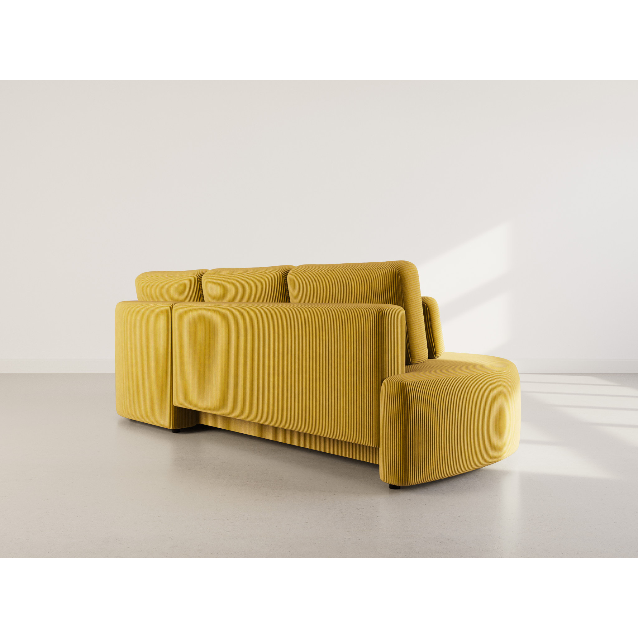 Mahina - canapé d'angle droit 4 places convertible avec coffre en velours côtelé - Jaune