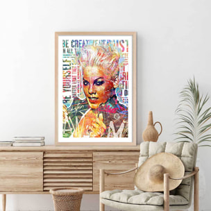 Affiche illustration graffiti pink Affiche + cadre en bois - Chêne