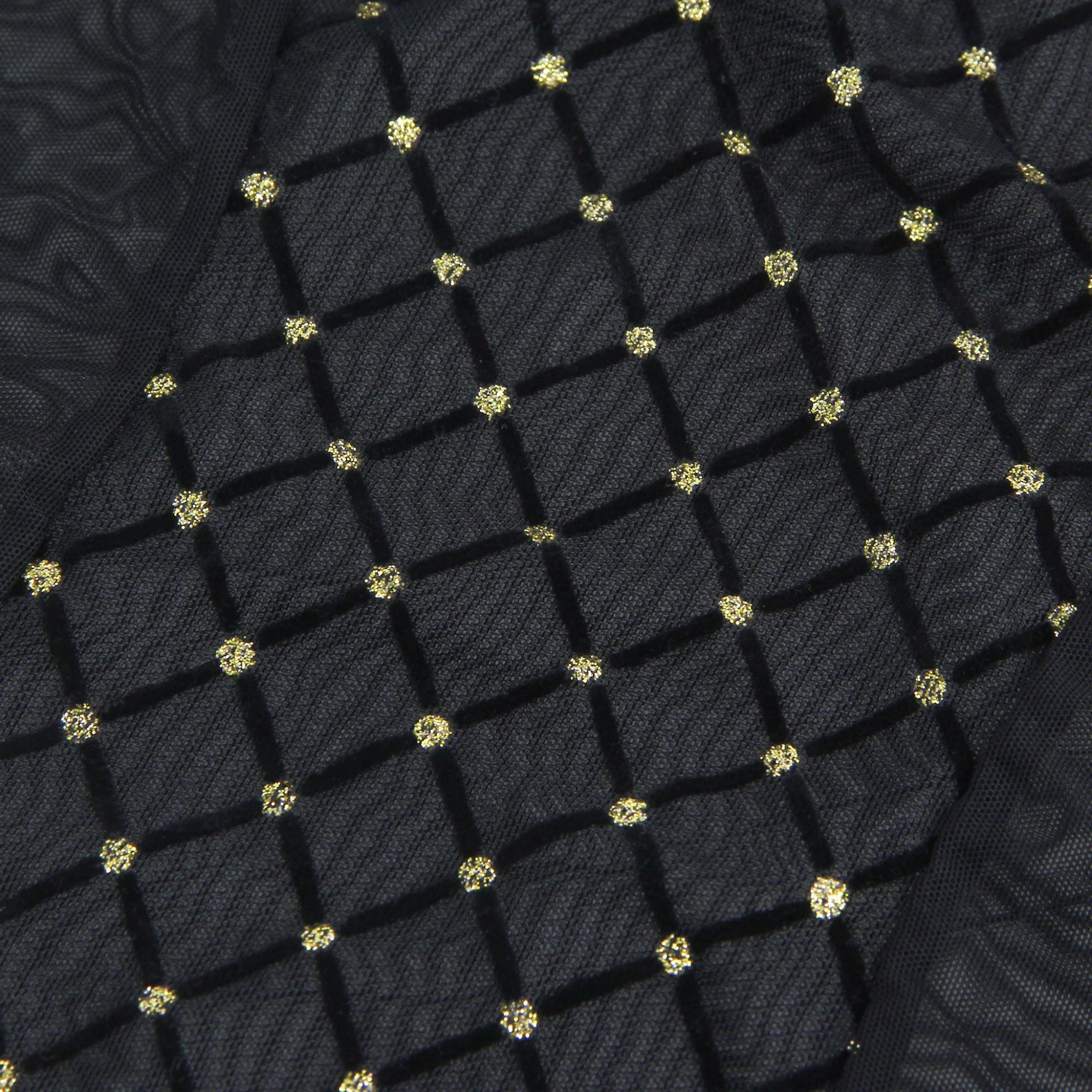 Body negro sexy de malla flocada con cuello halter y sin entrepierna - incluye body, guantes y cinturón