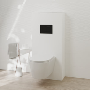 Pack Wc Suspendido + Bastidor + Caja Blanca | Inodoro Blanco Brillo | Pulsador Negro | Cisterna Empotrada | Tapa Amortiguada | Alday