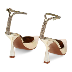 Décolleté slingback oro laminato, tacco 9,7 cm