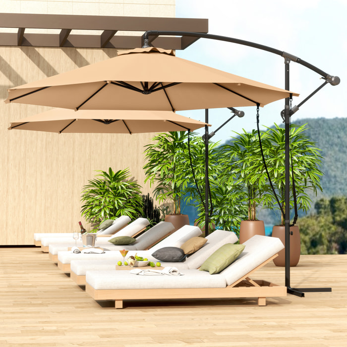 Parasol Excéntrico Ø 290 cm Sombrilla de Jardín con Base Cruzada Manivela Funda para Sombrilla y Cuerda de Viento Anti-UV 50+ Sombrilla para Terraza Patio Caqui