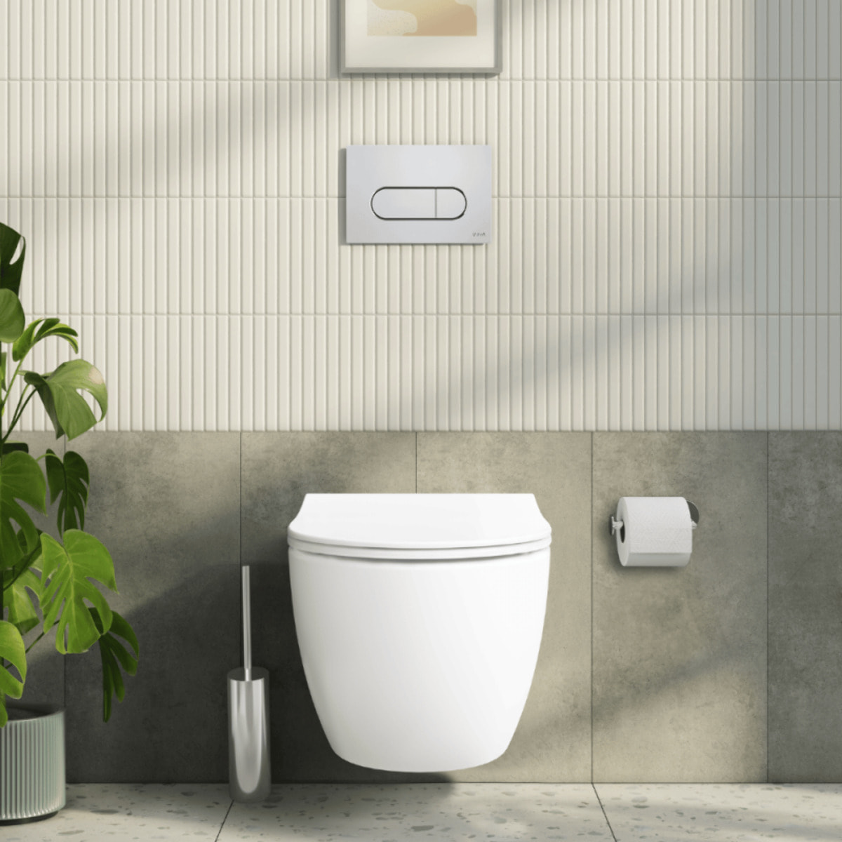 Pack WC suspendu Sento blanc + bâti autoportant V-Fix Core + Plaque Round chromé