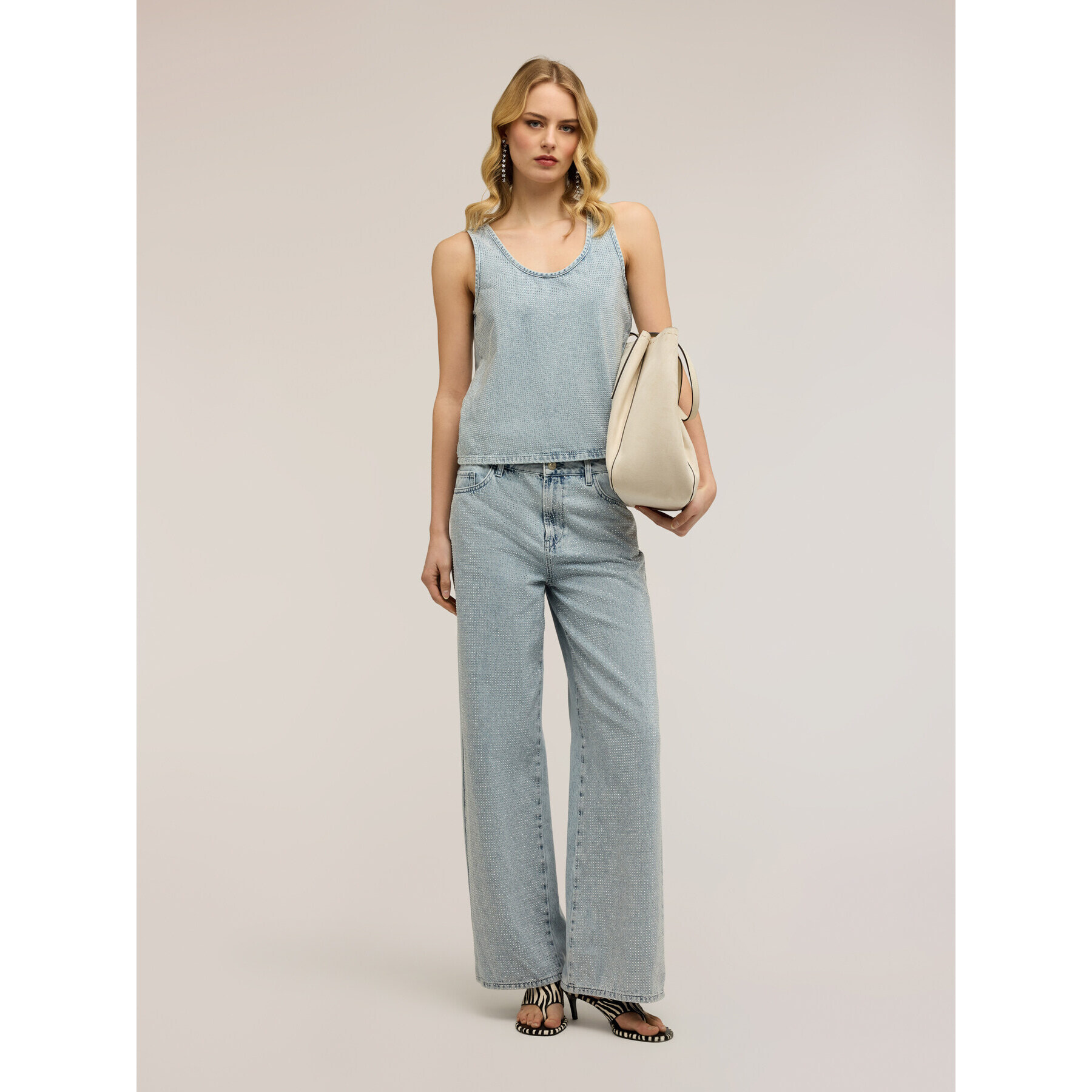 Motivi - Jeans palazzo con cristales - Light - blue