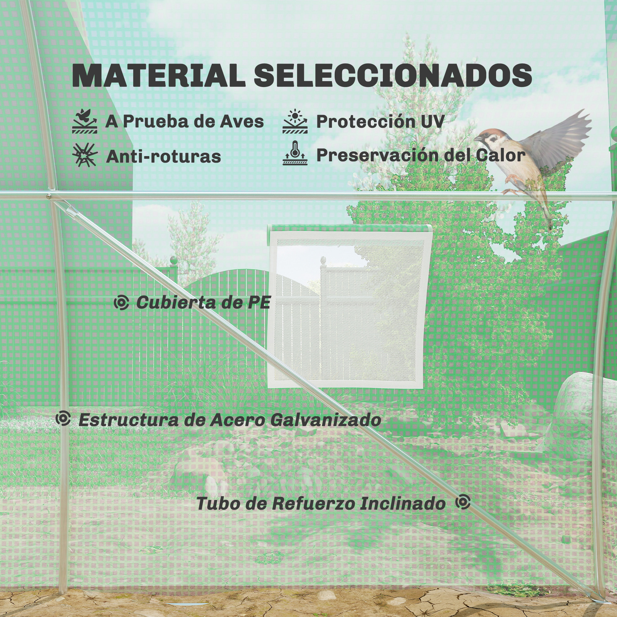 Invernadero de Exterior 6x3x2 m, Invernadero de Túnel con Puerta Enrollable, 8 Ventanas de Malla, Cubierta PE 140g/m² y Marco de Acero Galvanizado, Anti-UV, Impermeable, para Cultivos, Verde