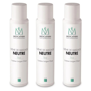 MEDICAFARM - Crème de massage neutre extrême longue glisse - Très bonne glisse - Texture hydrosoluble - Lot de 3 crèmes