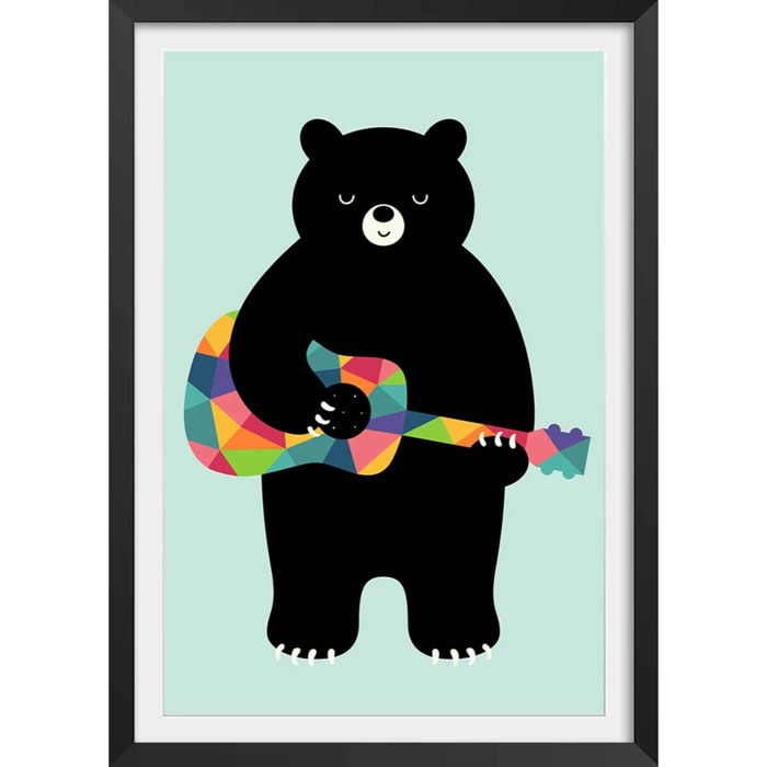 Affiche  rock and roll bear Affiche + cadre en bois - Noir
