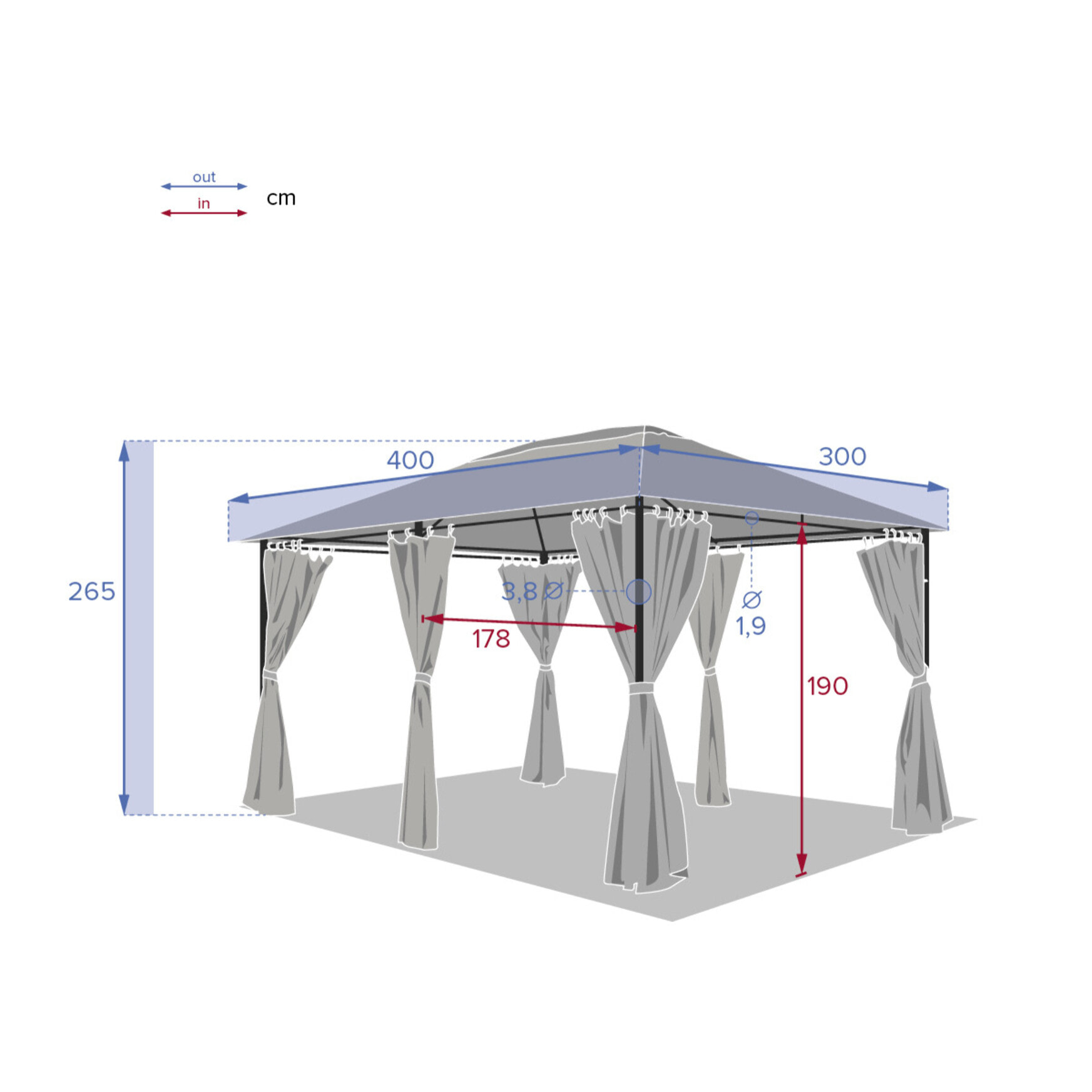 Tonnelle rectangulaire Santorini Ardoise