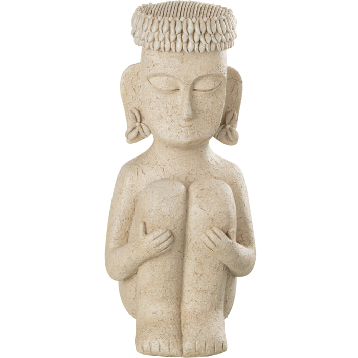 J-Line décoration Statue Assise Ethnique - pierre/polyrésine - beige - small