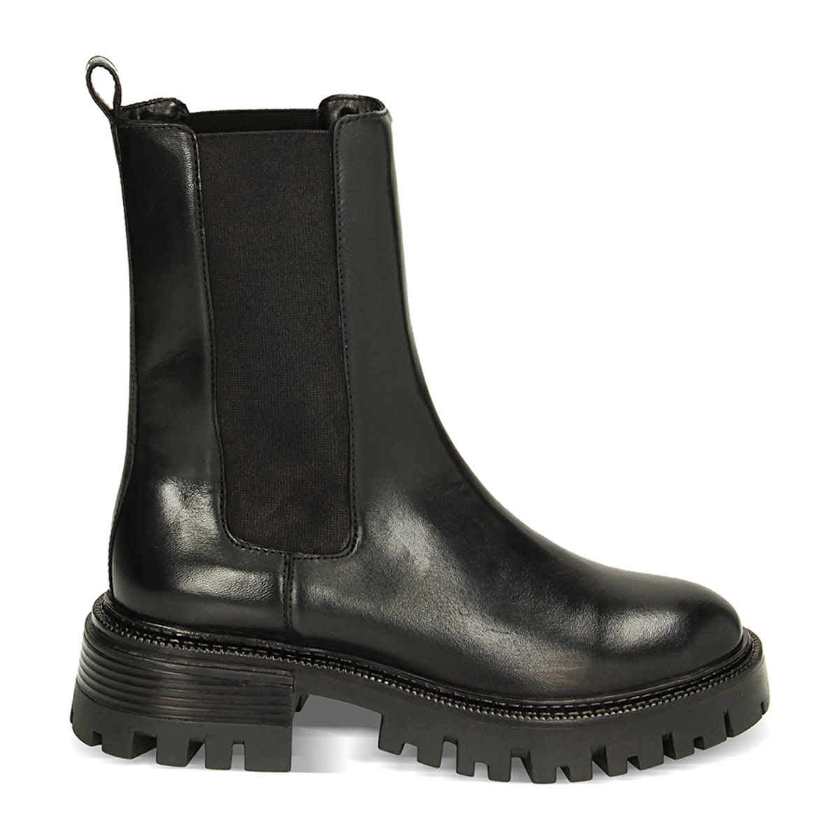 Botines de cuero negro Chelsea hasta el tobillo, tacón de 4,5 cm