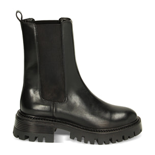 Botines de cuero negro Chelsea hasta el tobillo, tacón de 4,5 cm