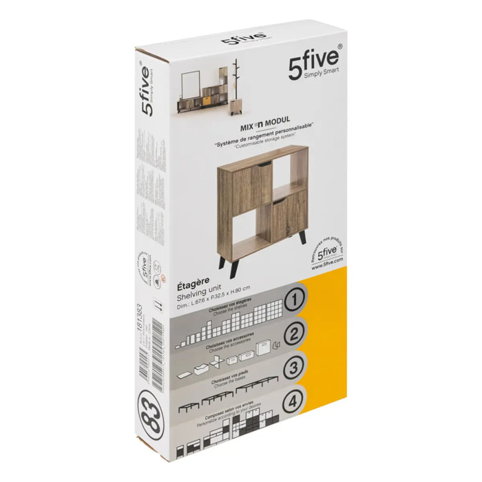Étagère 4 cases porte "Ceda" effet bois naturel