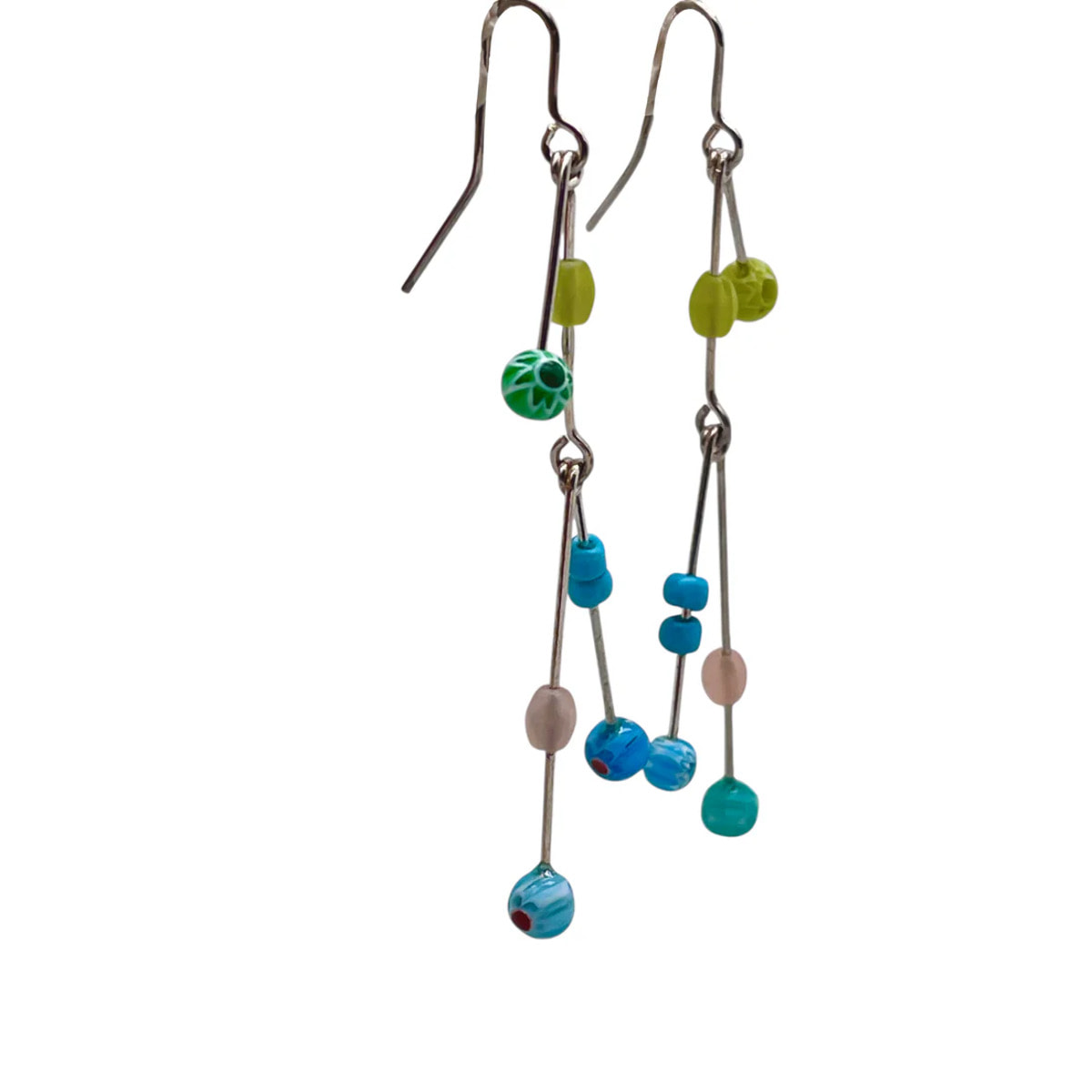 Pendiente Columpio Doble multicolor plata 925 y cristal Plta Única