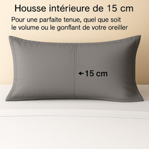 Parure de lit unie - taie 50x70 cm | 100 % polyester | Gris perle | Douce et respirante