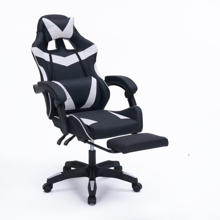 Chaise gaming de bureau ergonomique inclinable noir et blanc JOAO