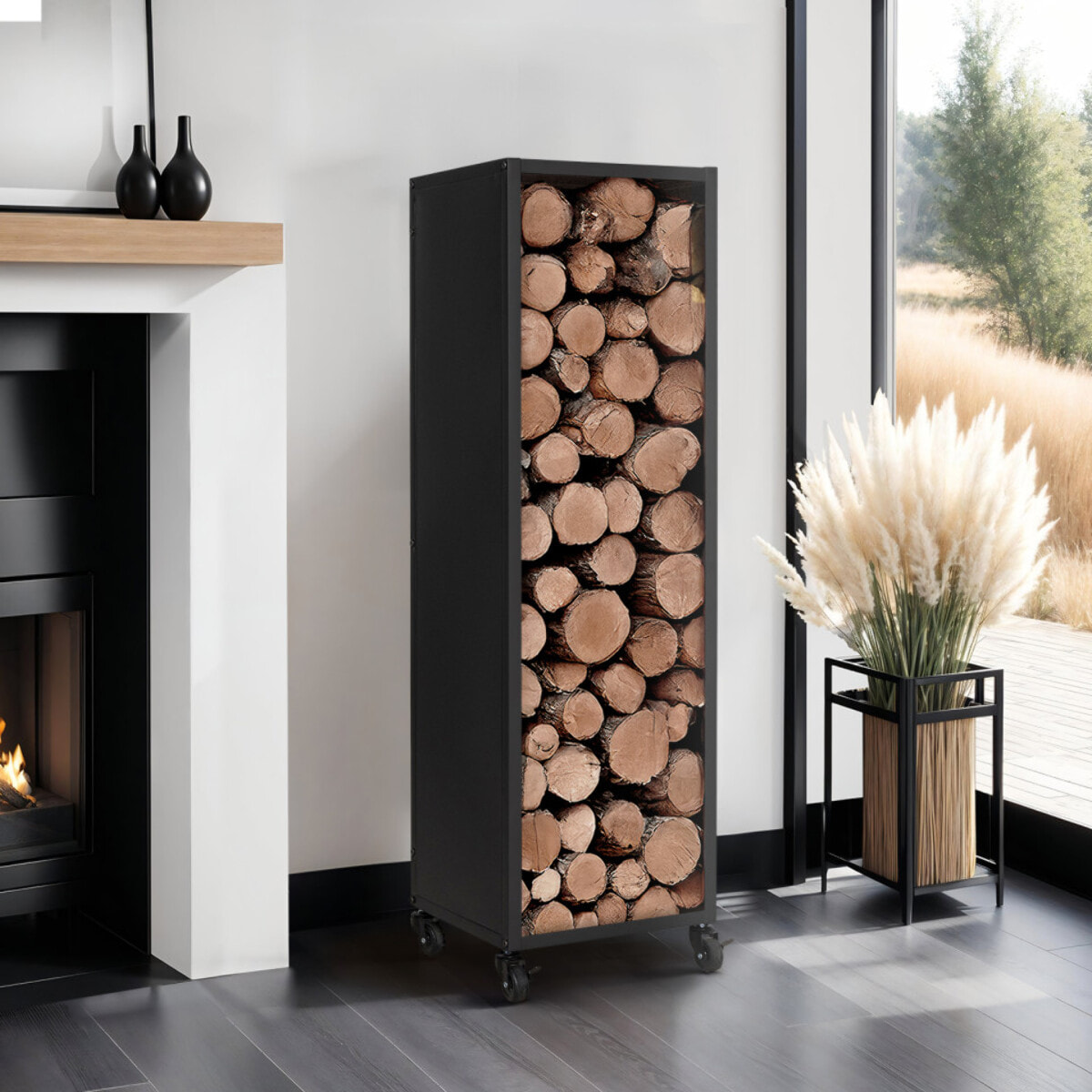 Range bûches vertical 120cm avec roulettes