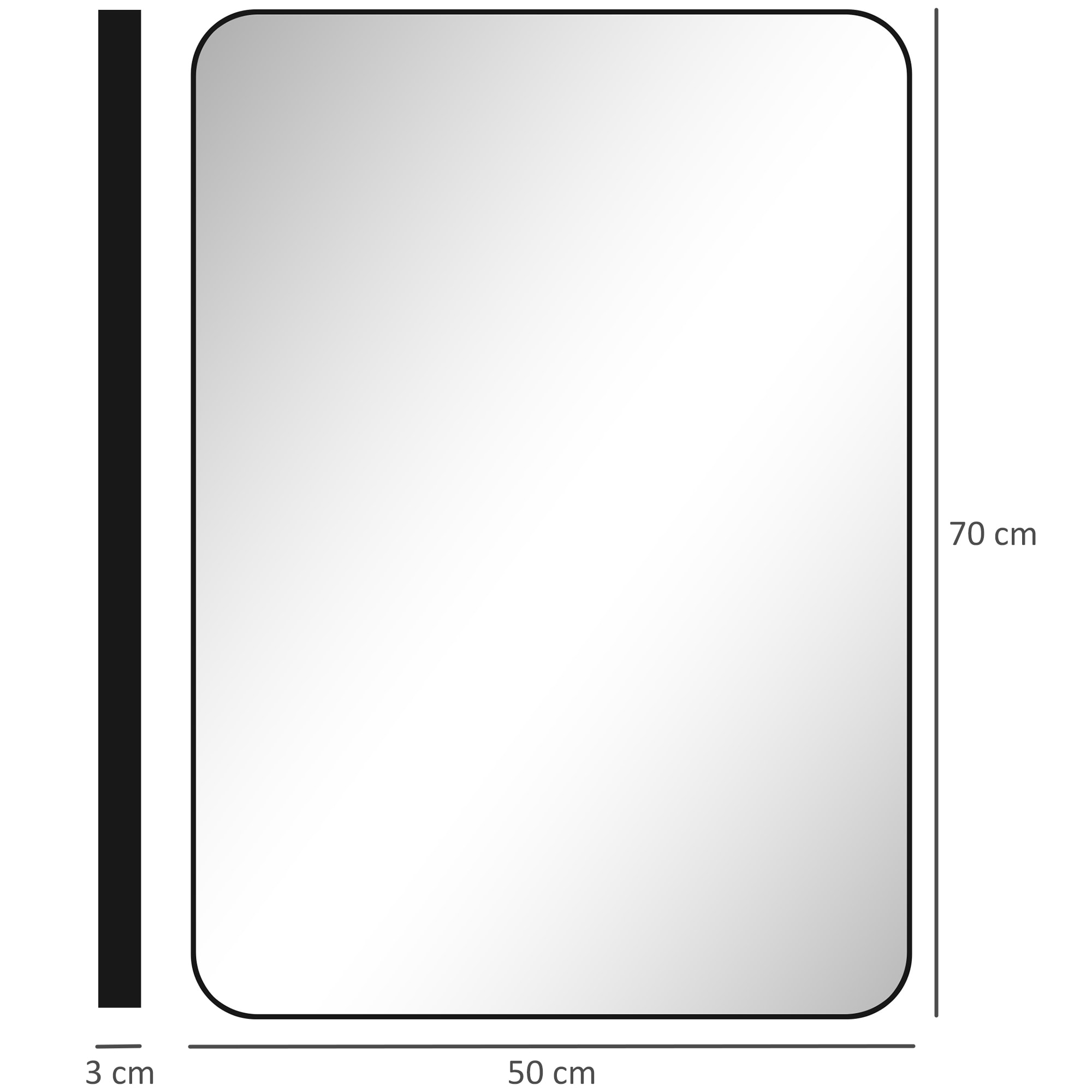 Miroir mural rectangulaire 50 x 70 cm cadre alliage aluminium noir