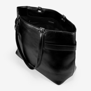 Bolso shopper negro para portátil con hebilla de metal