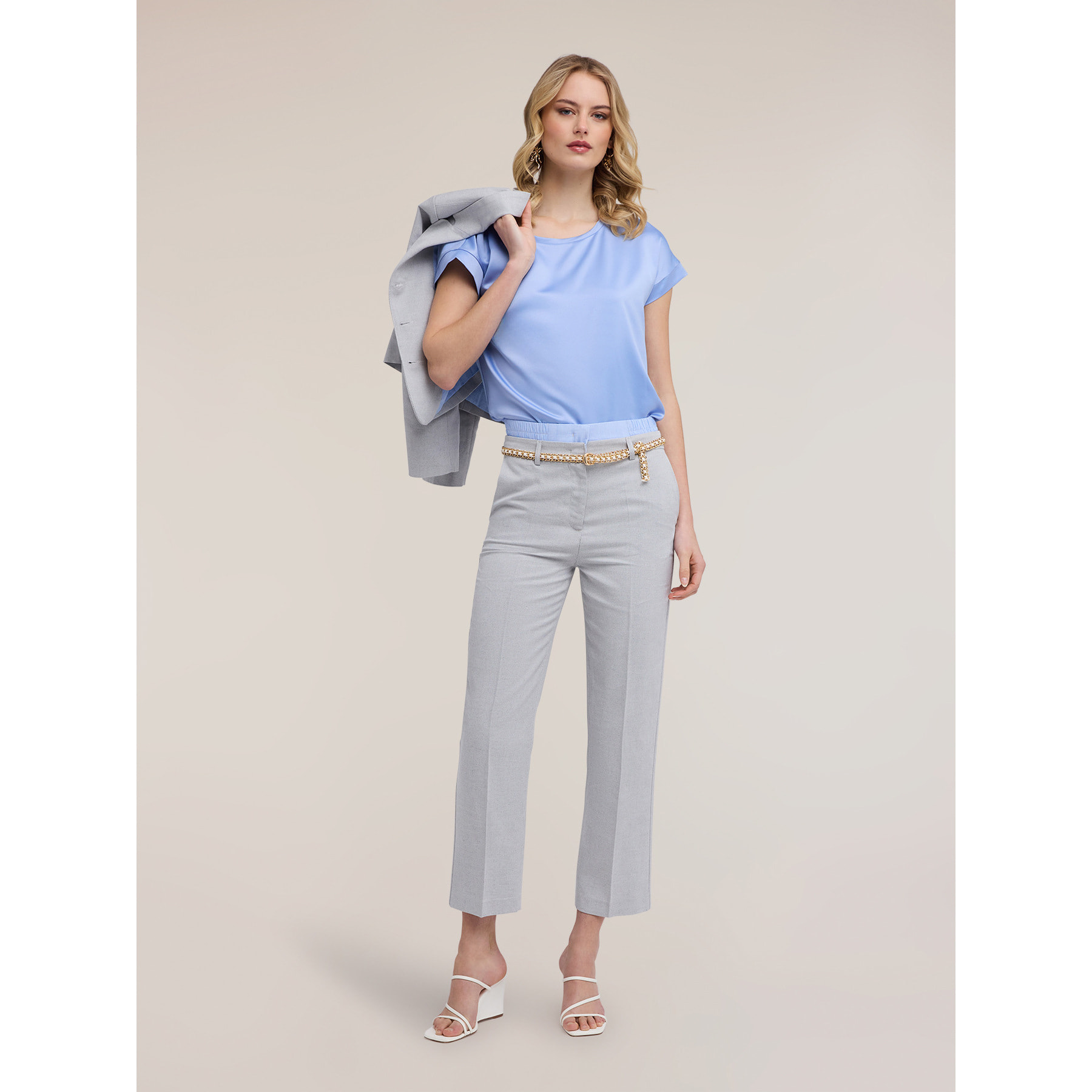 Motivi - T-shirt bimaterica misto cotone - Azzurro