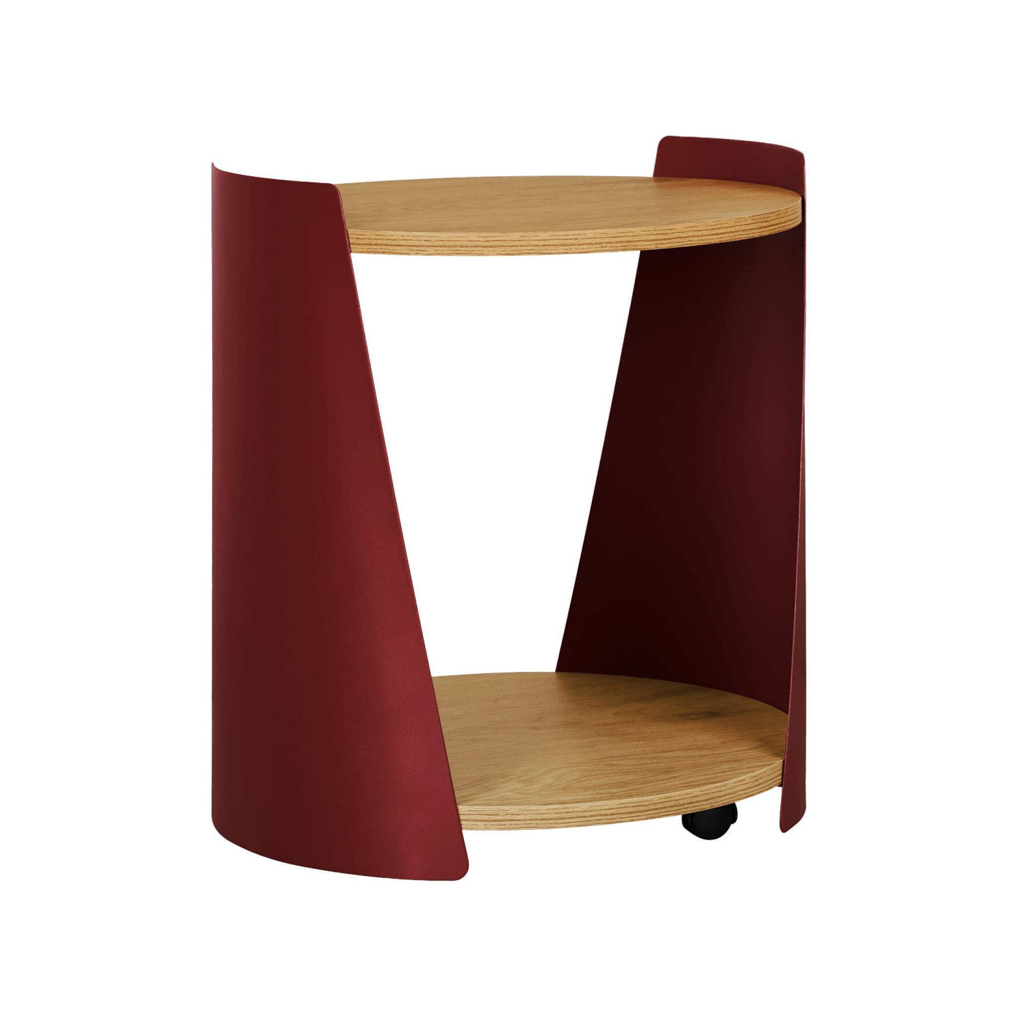 Table d'appoint, table de chevet métal courbé et décor bois avec roulettes MOLTO