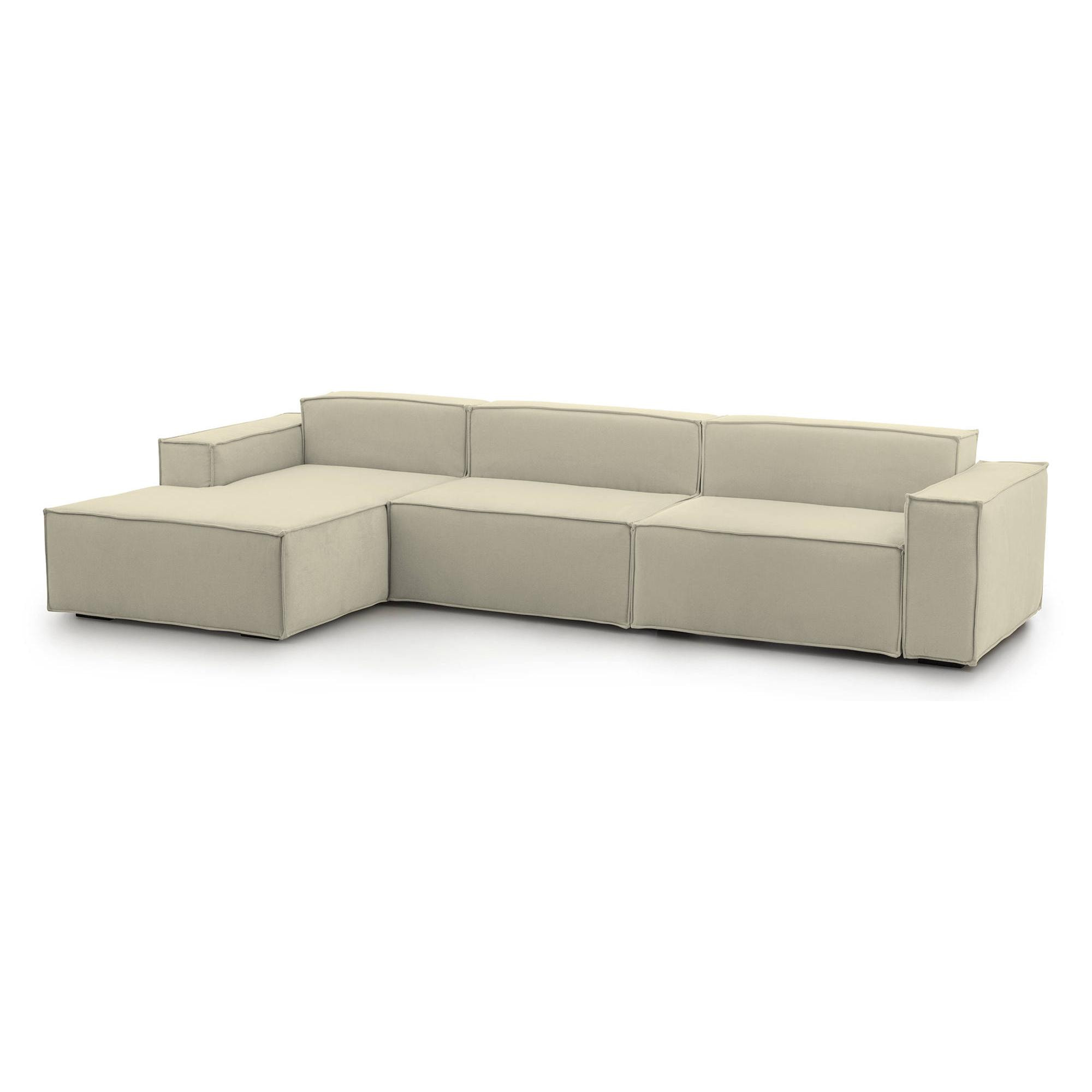 Divano fisso Licia, Divano componibile a 4 posti con penisola sinistra, 100% Made in Italy, Sofà moderno in tessuto, Cm 340x170h70, Beige