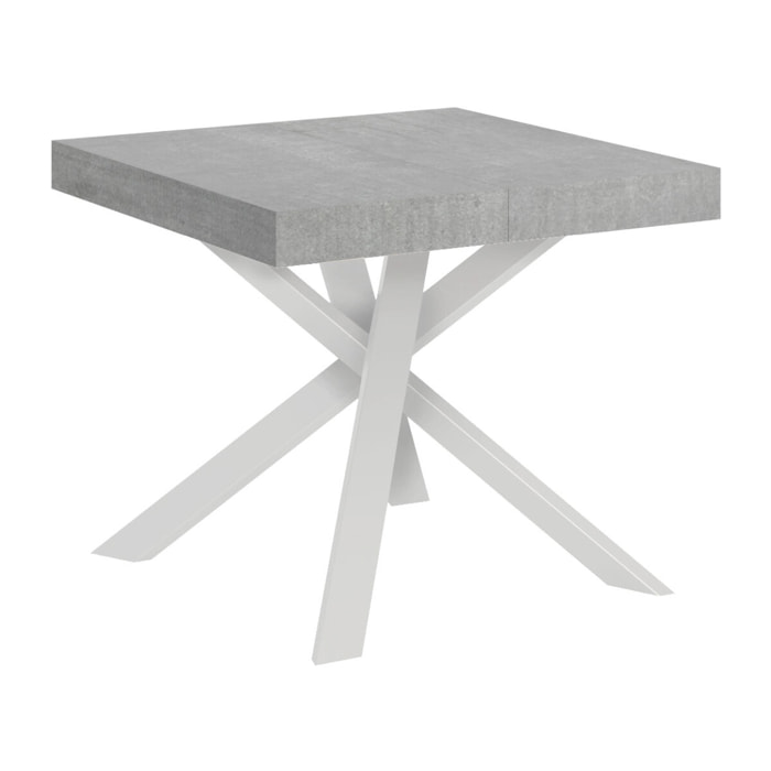 Table extensible 90x90/194 cm Clerk dessus Gris Béton pieds Blancs