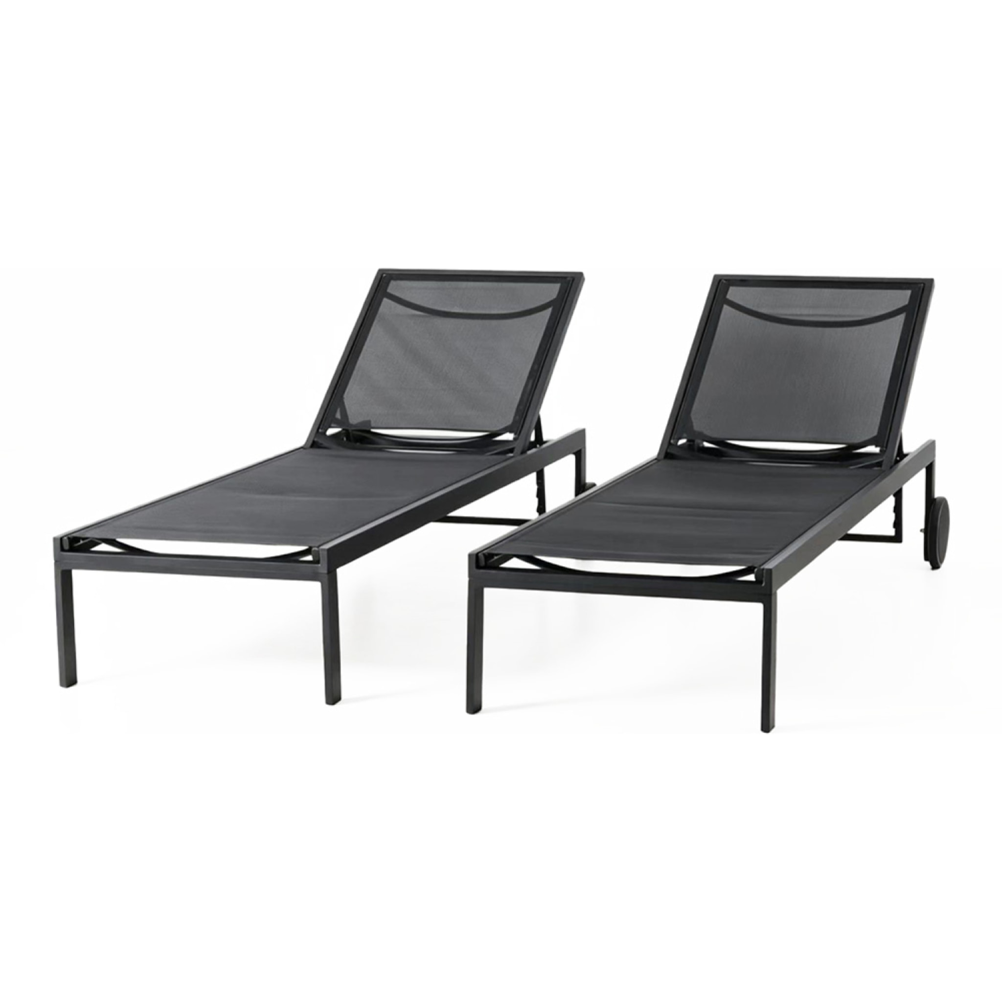 Lot de 2 bains de soleil inclinables noir avec roues en aluminium CARA