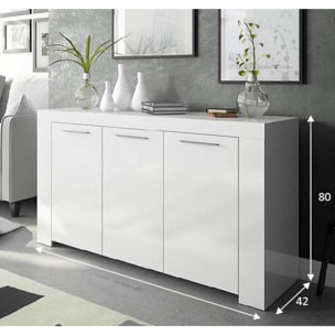 Credenza Bellevue, Madia moderna a 3 ante, Buffet da soggiorno, Mobile porta TV, Madia per salotto, cm 144x42h80, Bianco