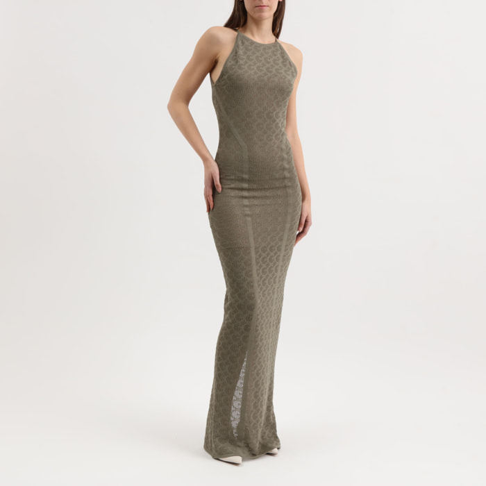 Robe Belle - coupe longue - fente - effet transparent - kaki