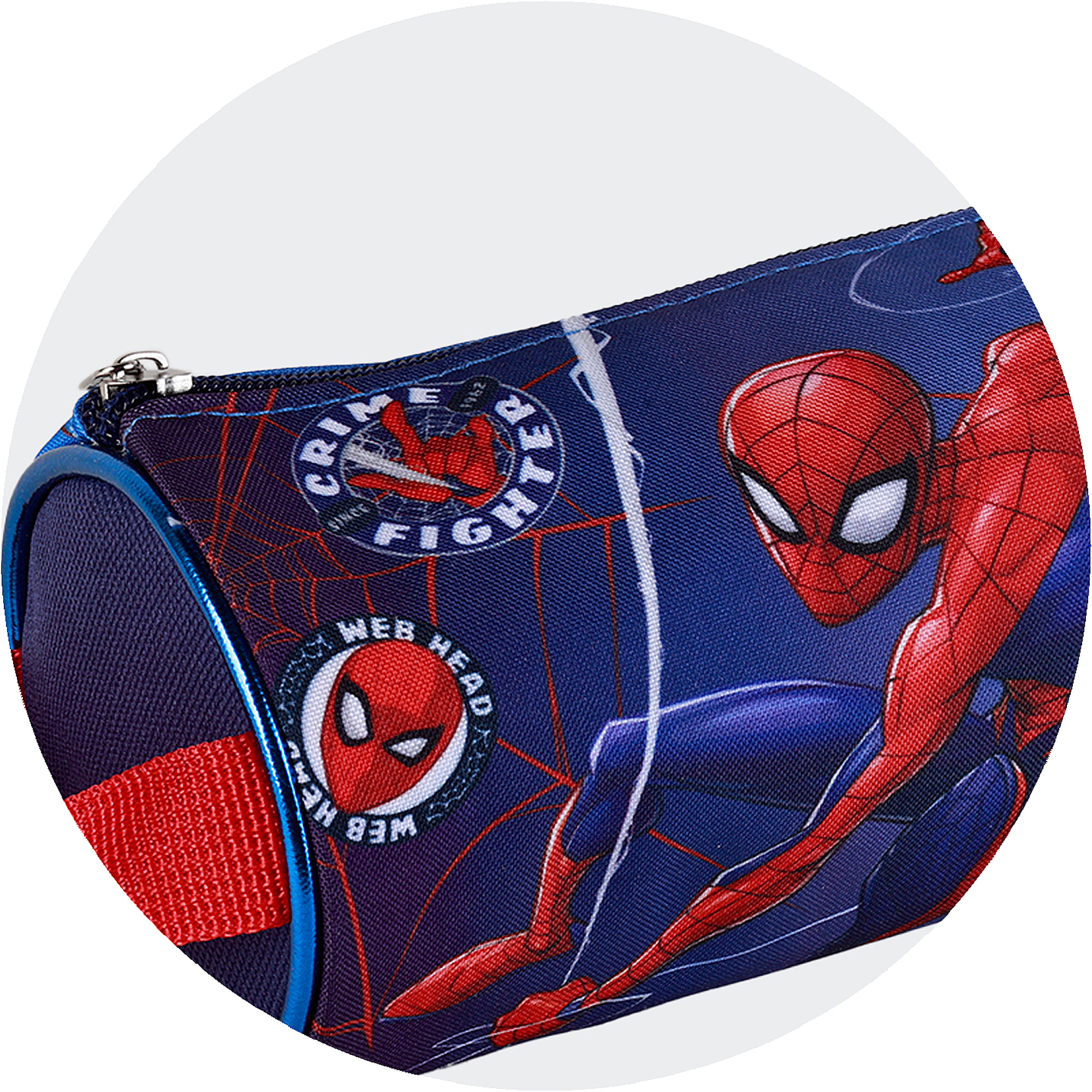 Astuccio rotondo Spiderman. Interni completamente foderati e personalizzati.