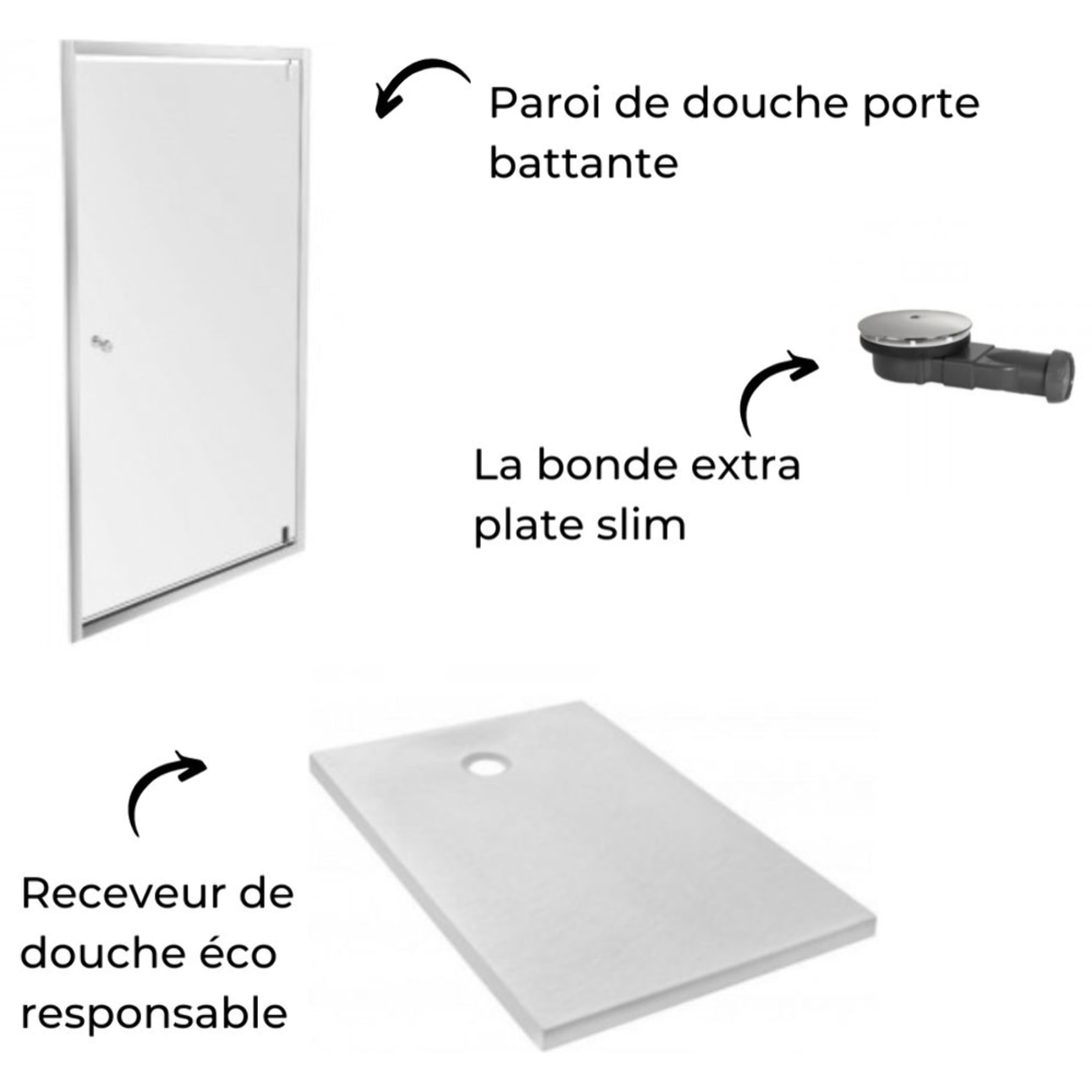 Receveur Ipso + paroi porte pivotante + bonde