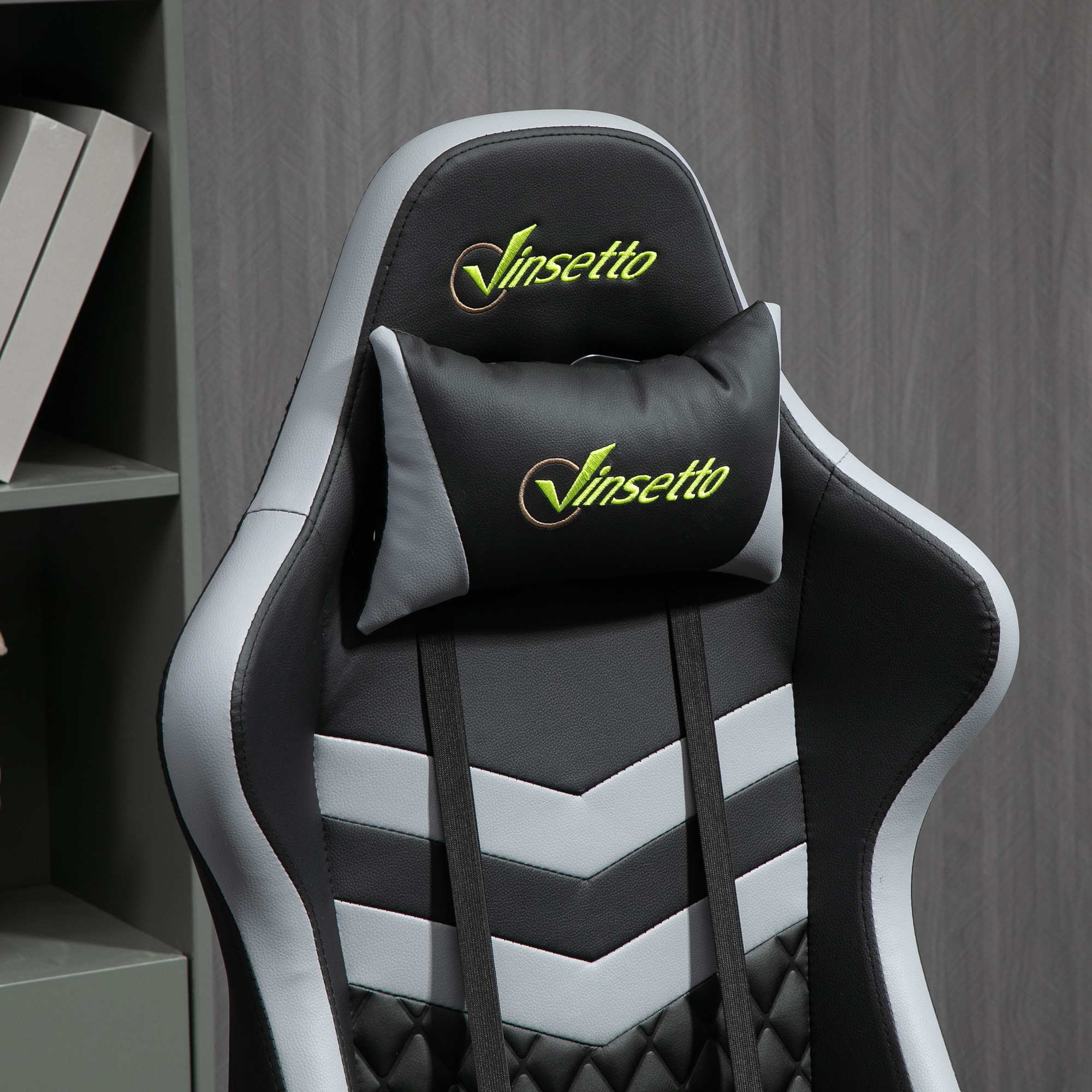 Chaise de bureau gaming réglable - coussin lombaires et tétière inclus - fonction bascule verrouillable - noir gris