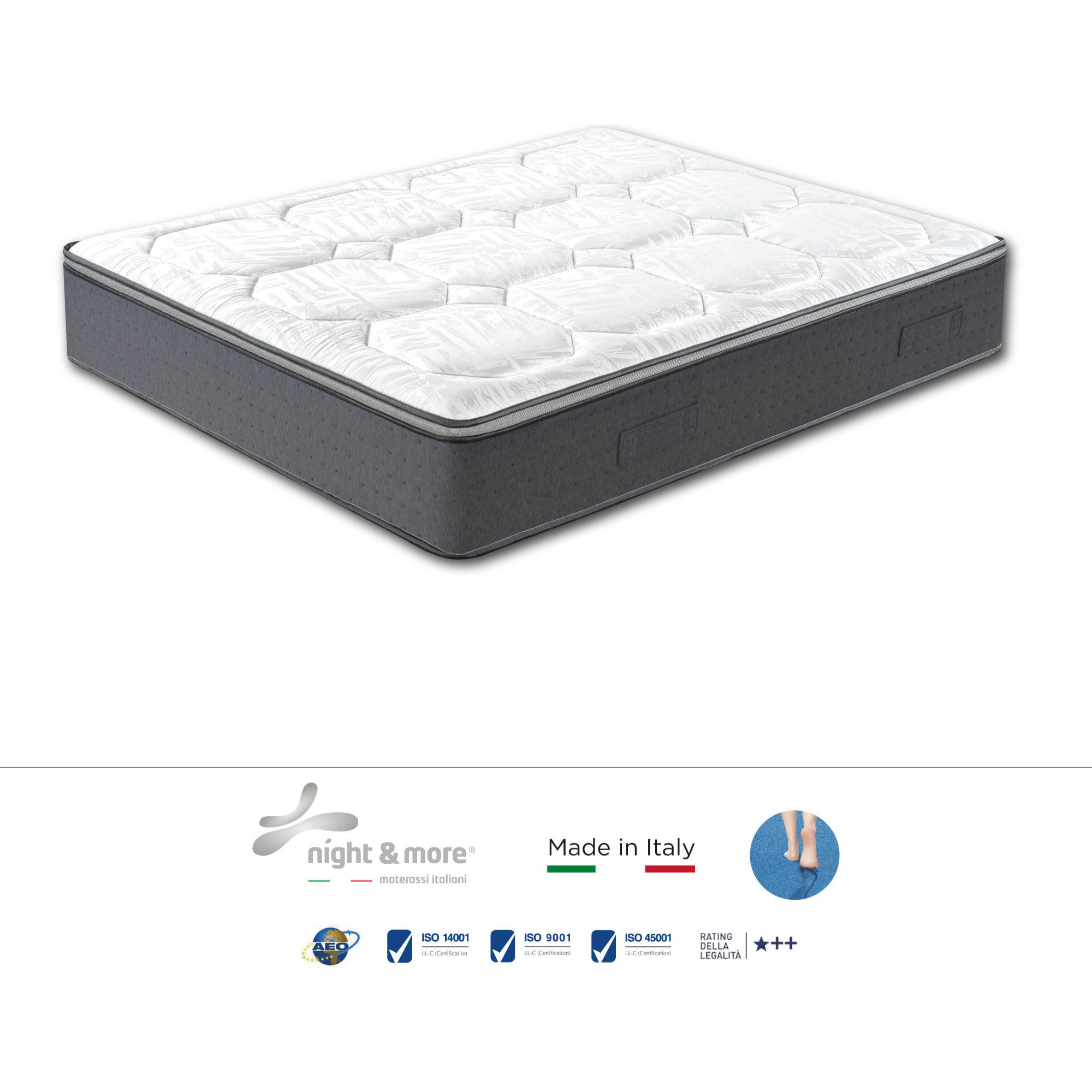 "Irene" H30 cm 160x200 coppia guanciali Memory OMAGGIO a molle insacchettate e 4cm memory Gel