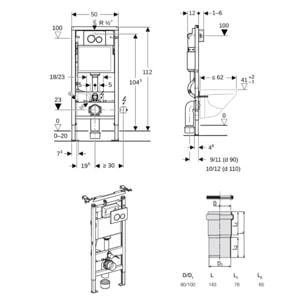 Duofix Pack WC bâti-support 112 cm + WC suspendu sans bride Ceramia avec abattant SoftClose + plaque chrome (GEBCEPXWT03-FR)