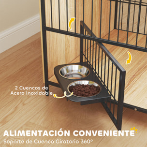 Jaula para Perros Mesa Auxiliar Moderna Casa para Mascotas con Soporte Giratorio con 2 Tazones 2 Puertas y Estante de Almacenamiento Superior para Perros Medianos 80x56x76,5 cm Roble