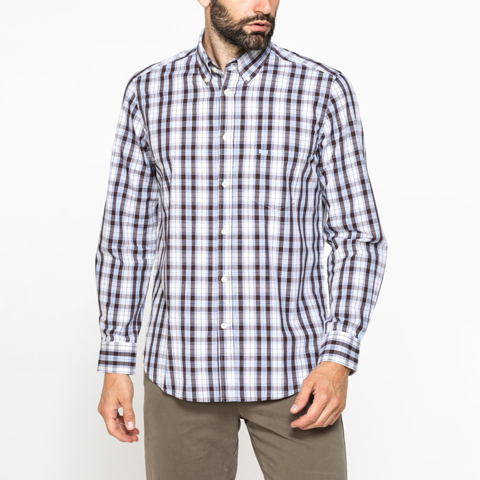 CAMICIA FANTASIA TINTO FILO CON COLLO BUTTON-DOWN