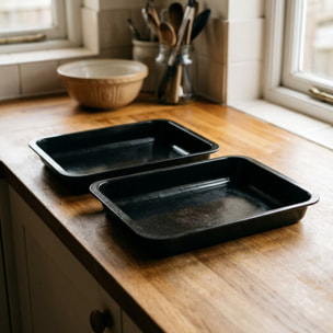 Ensemble de 2 Plats rectangulaire XXL 40 x 29 cm en acier émaillé Zenker Spécial Cooking