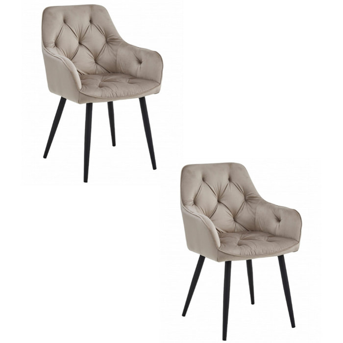 Set di 2 sedie Jork in velluto beige scuro e metallo
