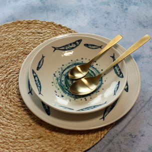 Service de table 36 pièces en grès imprimé poisson SARDINE