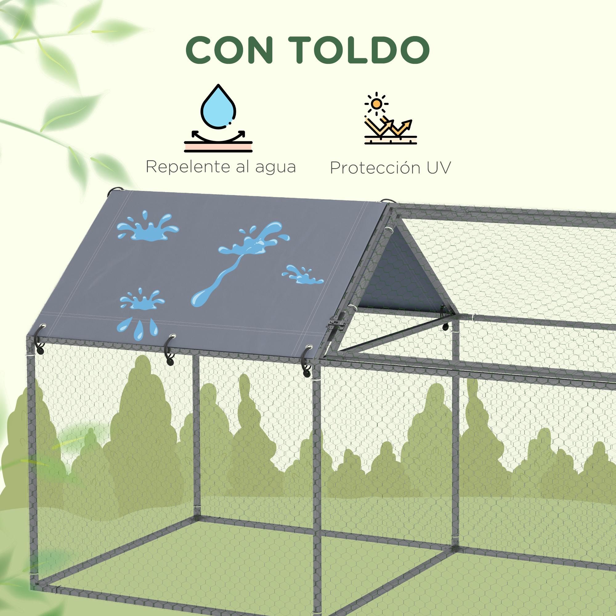 Jaula para Animales Pequeños Parque para Mascotas de Acero con 1 Puerta Superior y 1 Tela Superior de Anti-UV para Exterior Jardín 198x100x120 cm Plata