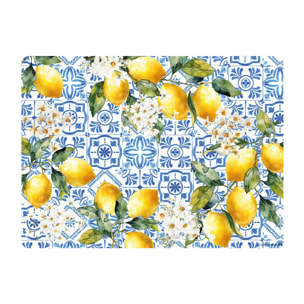 Set vinyle 860 g/m² imprimé bleu jaune Citrons azulejos bleu