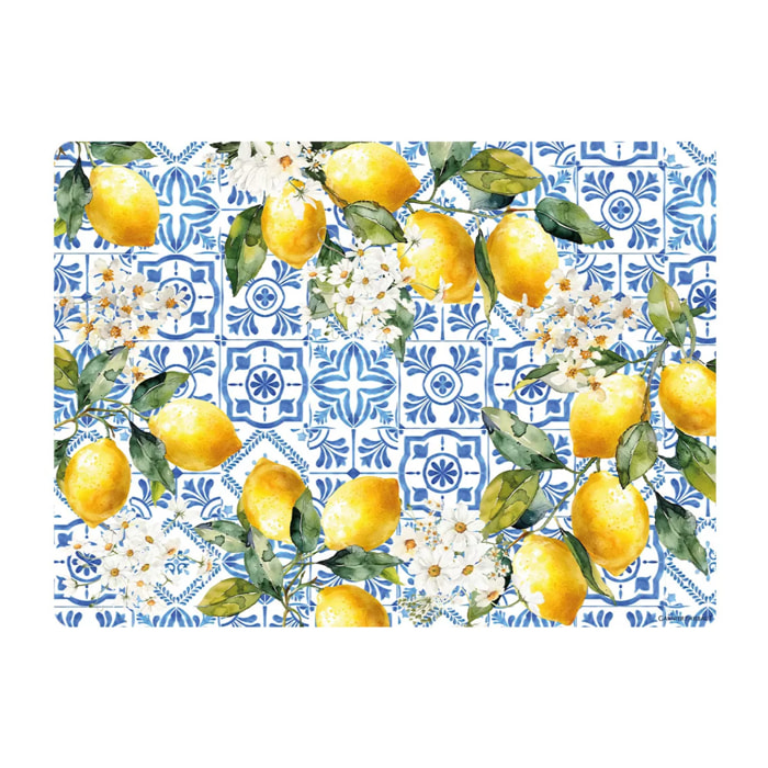 Set vinyle 860 g/m² imprimé bleu jaune Citrons azulejos bleu