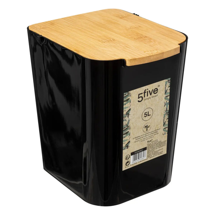 Poubelle à couvercle bambou 5L "Naturéo" noir