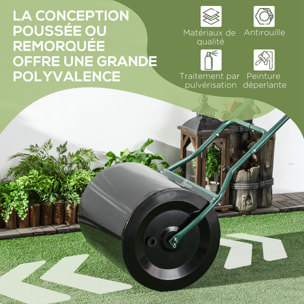 Rouleau à gazon jardin en acier avec poignée 57x40x123cm lestage max. 60L noir vert