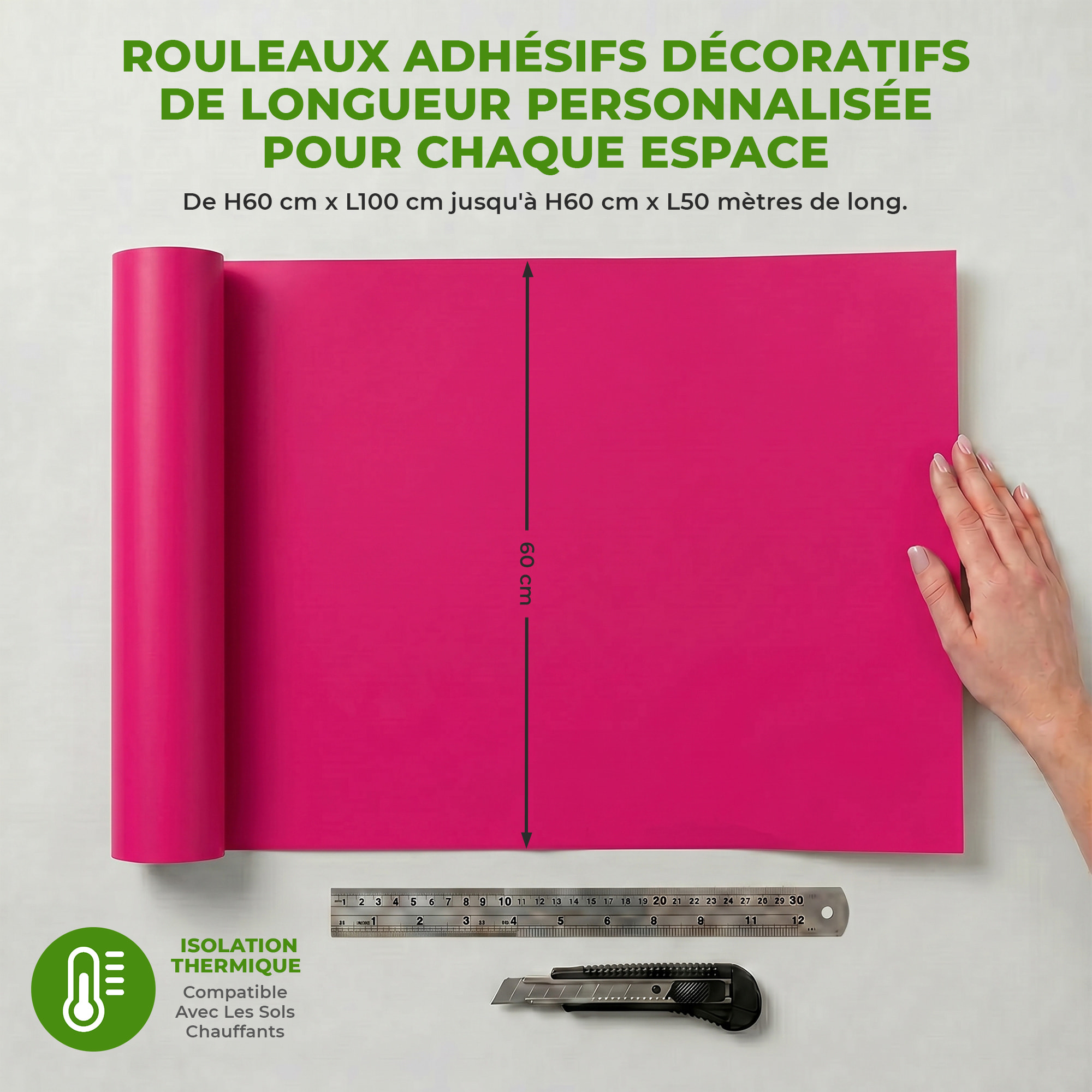 Rouleau adhésif décoratif Vinyle au Mètre - Fushia - Sticker Lavable Imperméable Mur Cuisine Meubles