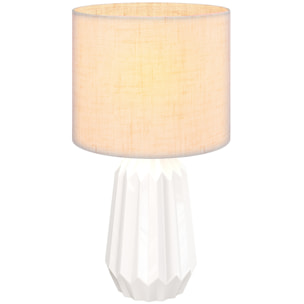 Lámpara de Mesa con Base de Cerámica y Pantalla de Lino Lámpara de Mesita de Noche de Estilo Retro con Interruptor para Dormitorio Salón E27 40W Blanco y Beige