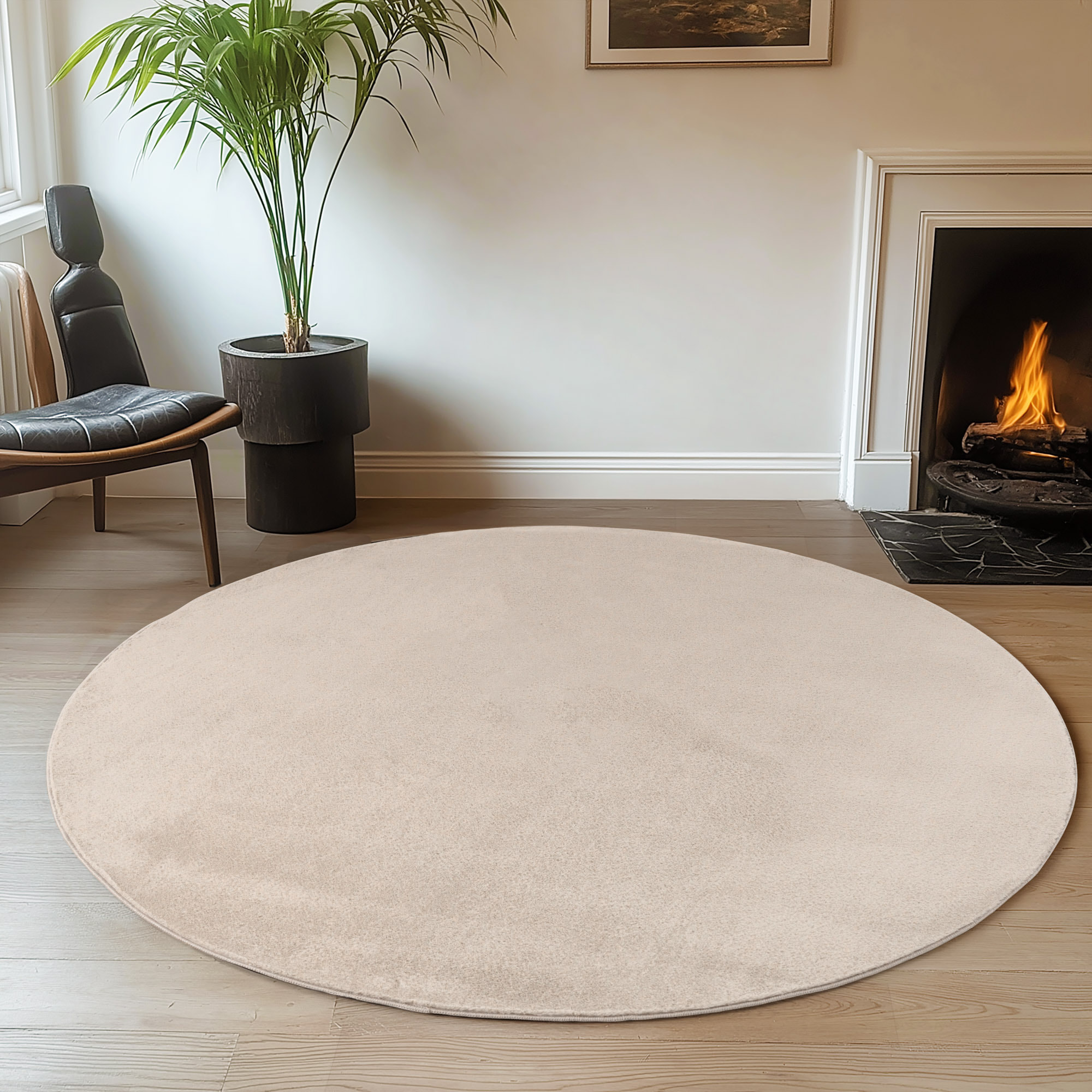 ALBA - Tapis rond doux creme à poils courts