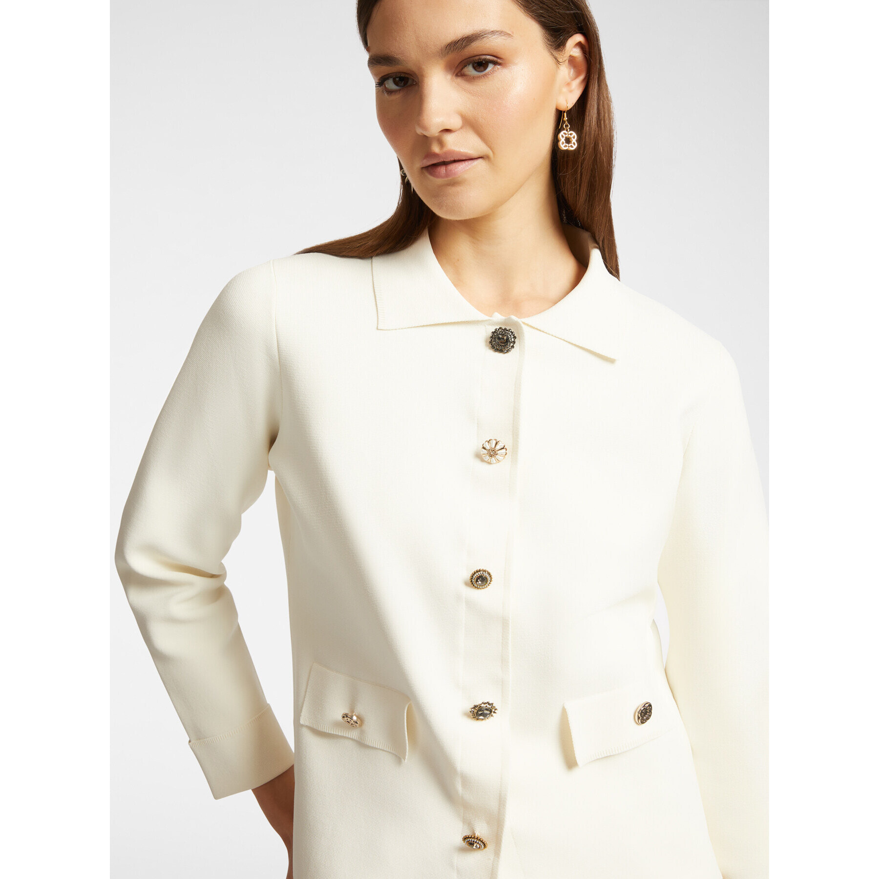 Elena Mirò - Chaqueta tricot con botones - Blanco