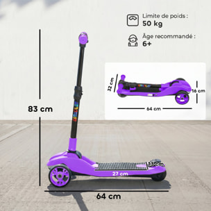 Trottinette électrique enfant pliable 3 roues 8 Km/h max LED violet